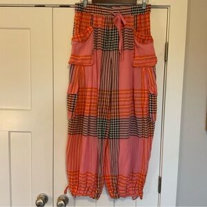 Free People Pink and Orange Wide Leg Cargo Jumpsuit